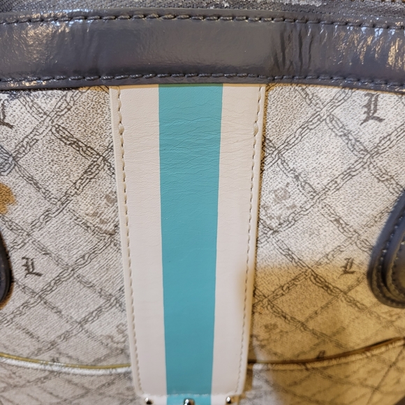 L.A.M.B. by Gwen Stefani Kingston Shadow Bowler Bag Leather Blue Stripe #427 - Picture 11 of 17